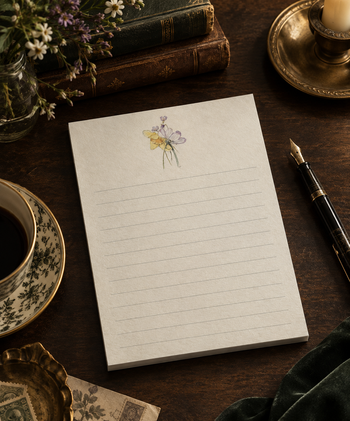 Lined Floral Notepad — 5.5" × 4.25" | Original Artwork