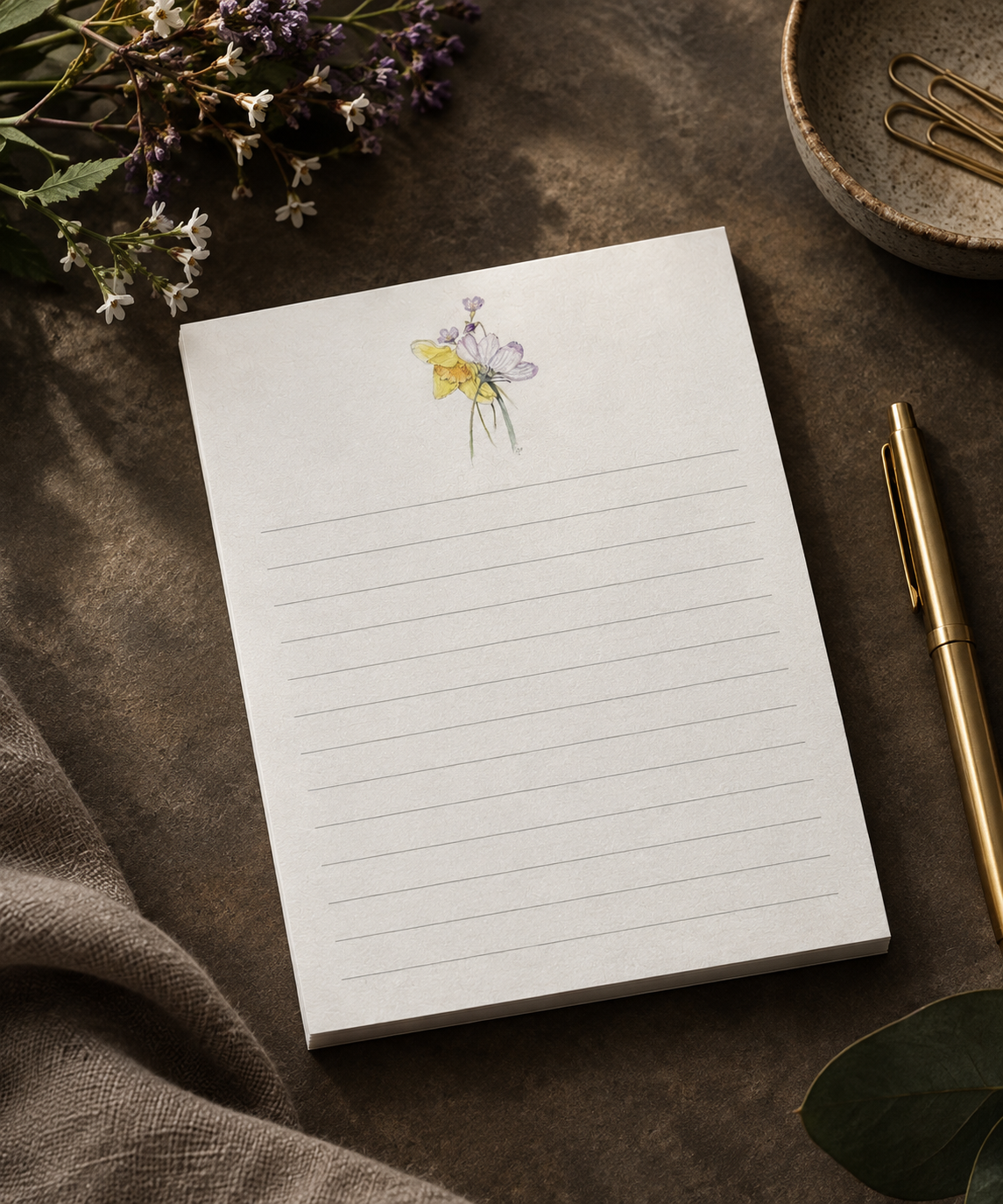 Lined Floral Notepad — 5.5" × 4.25" | Original Artwork