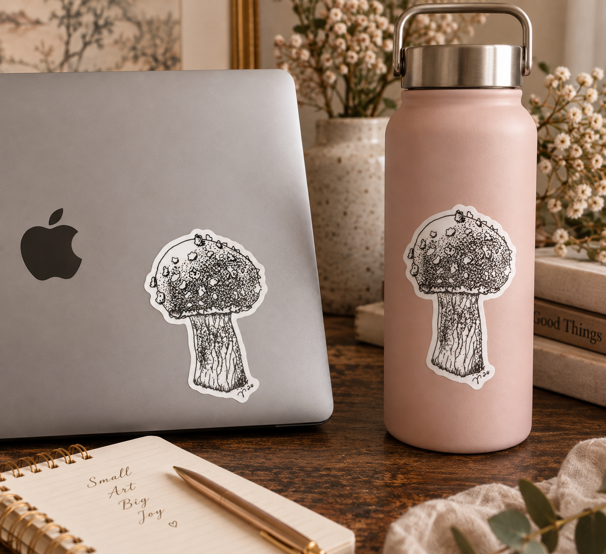 Red Cap Mushroom Vinyl Sticker – Original Botanical Art