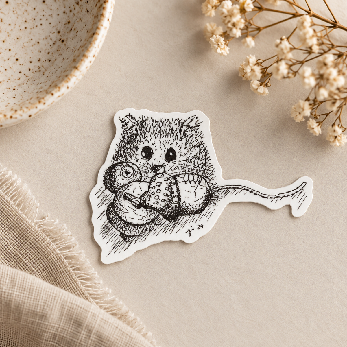 Field Mouse & Acorns Vinyl Sticker