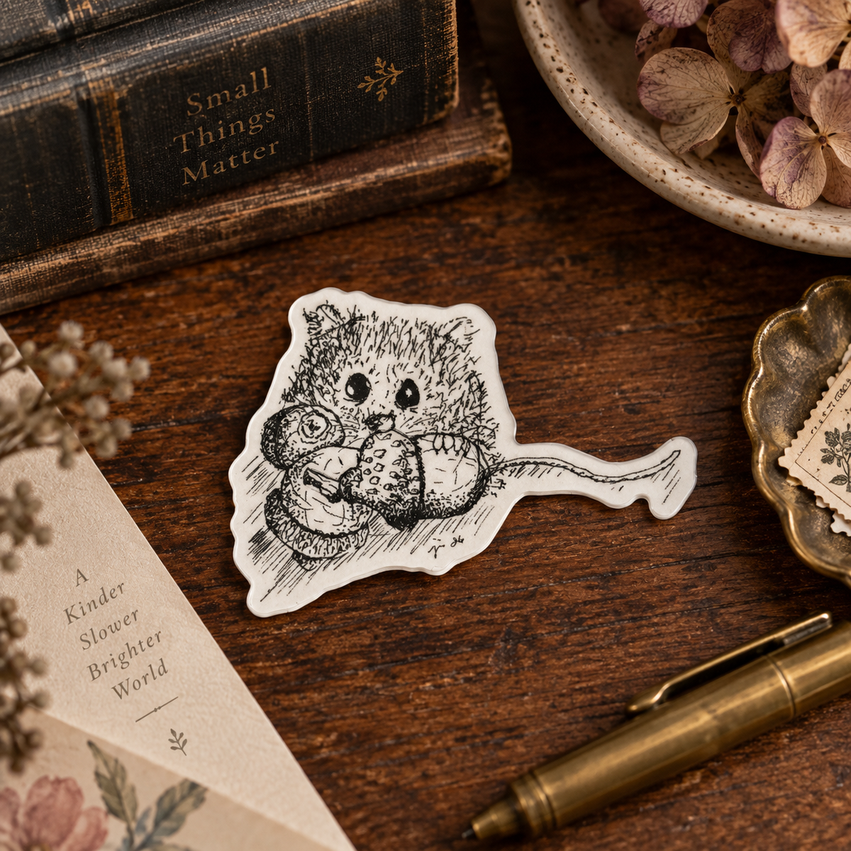Field Mouse & Acorns Vinyl Sticker