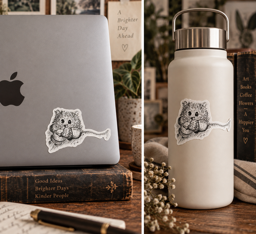Field Mouse & Acorns Vinyl Sticker