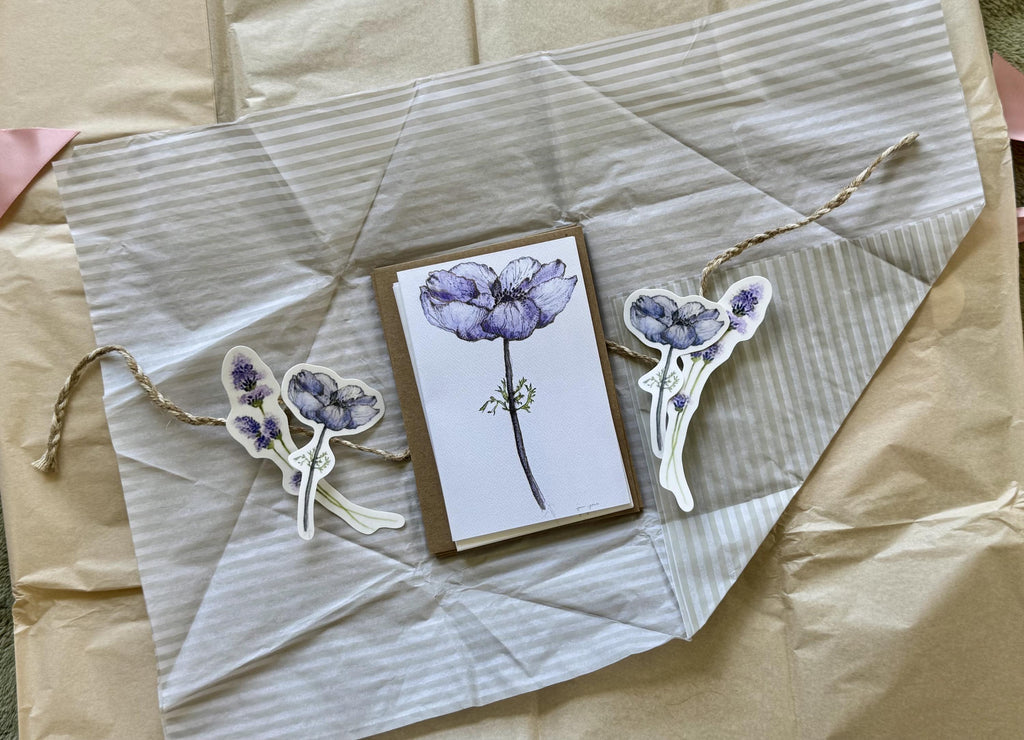 Blue Anemone Watercolor Greeting Card – Blank Botanical Card, 4"x6"