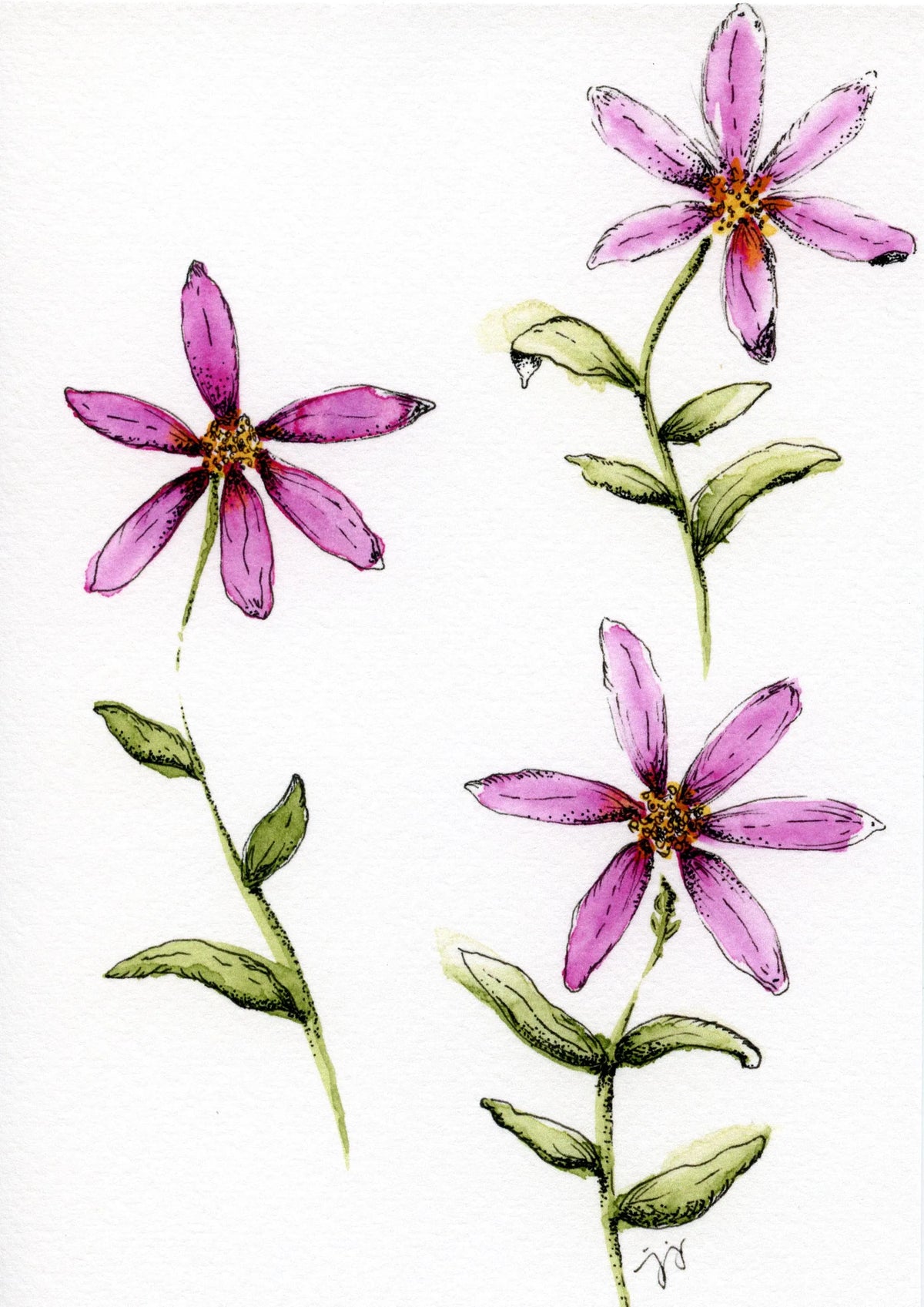 Pink Wildflowers, Original Watercolor Painting, Signed by Artist (5"x7")
