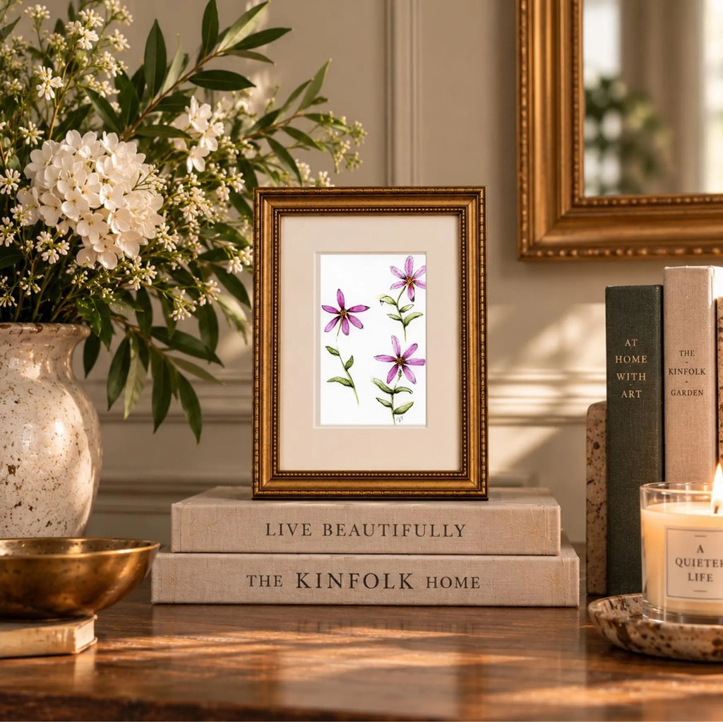 Pink Wildflowers Giclée Print on Hot Press Bright Paper, Signed